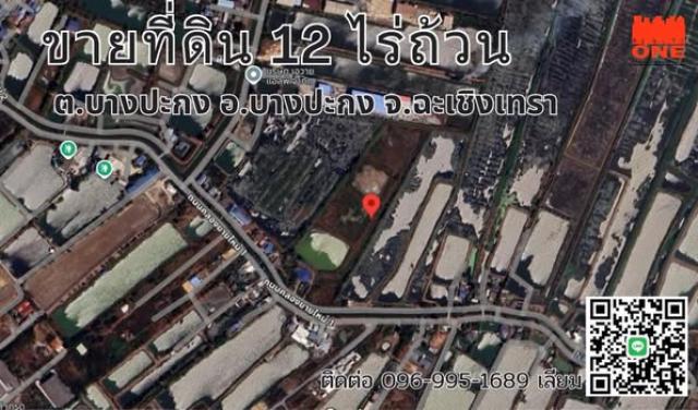 ขายที่ดินเปล่า 12 ไร่ ทำเลดี บางปะกง ฉะเชิงเทรา ติดชุมชน
