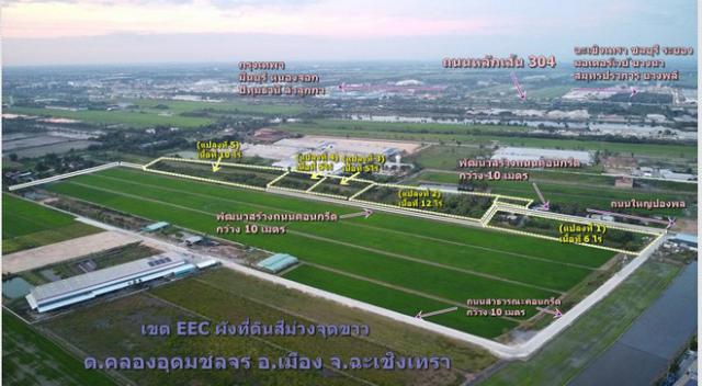 ขายที่ดินเขต EEC ผังม่วง เนื้อที่ 5 – 10 ไร่ หน้ากว้าง   ติดถนนคอนกรีต  อ.เมือง ฉะเชิงเทรา เหมาะทำโรงงาน
